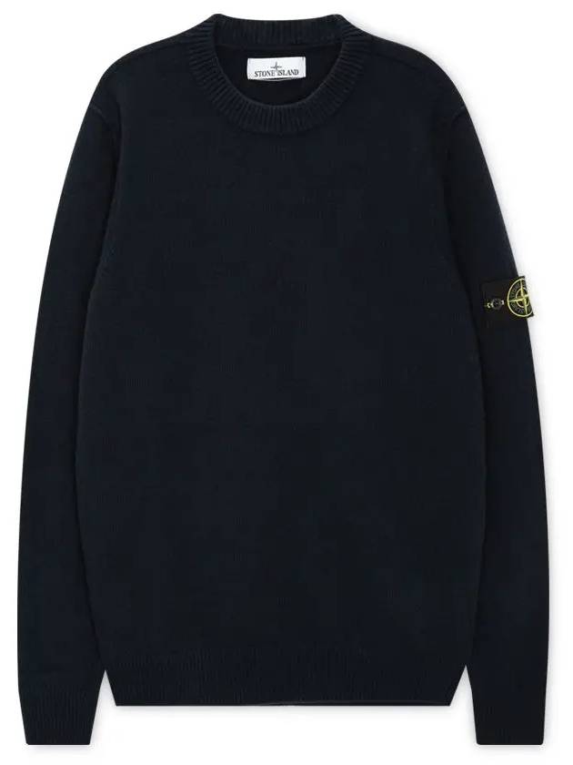 Logo Patch Lambswool Crewneck Knit Top Navy - STONE ISLAND - BALAAN 4