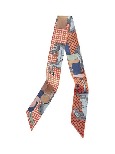 Cavalier En Formes Twilly Scarf Corail Bleu Camel - HERMES - BALAAN 1