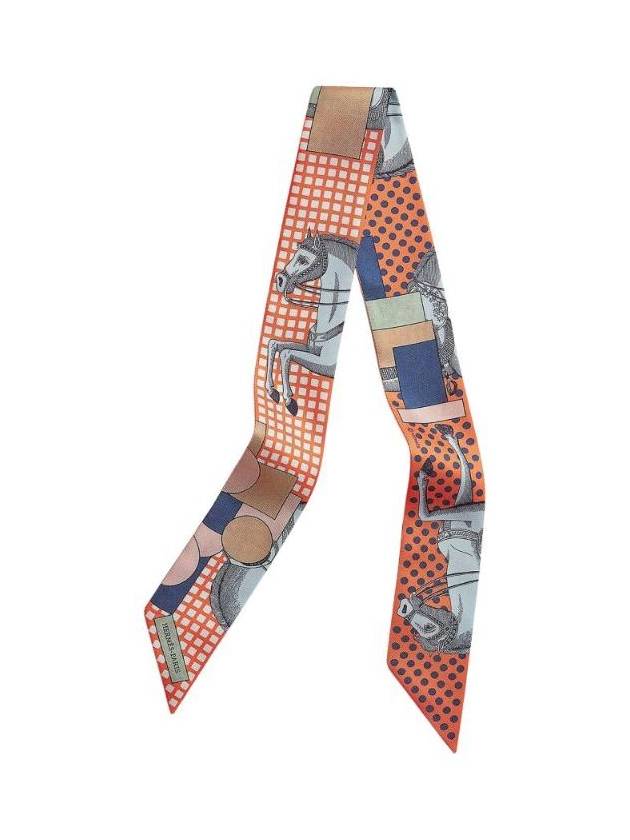 Cavalier En Formes Twilly Scarf Corail Bleu Camel - HERMES - BALAAN 1