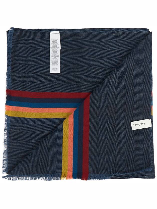 Striped Fringe Wool Silk Muffler Navy - PAUL SMITH - BALAAN 5