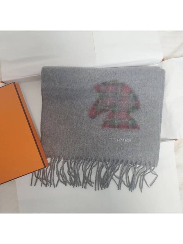 Highland Embroidered Patch Muffler Grey - HERMES - BALAAN 2