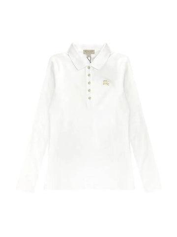 Women's Gold Logo Long Sleeve Polo Shirt White - BURBERRY - BALAAN 1