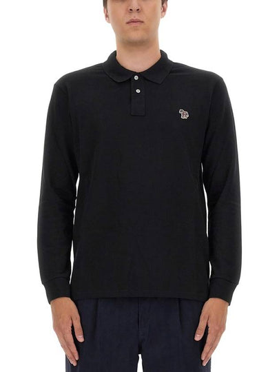 Men's Zebra Patch Long Sleeve Polo Shirt Black - PAUL SMITH - BALAAN 2