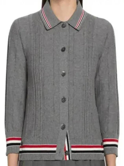 High Twist Cotton Stripe Polo Cardigan Grey - THOM BROWNE - BALAAN 2