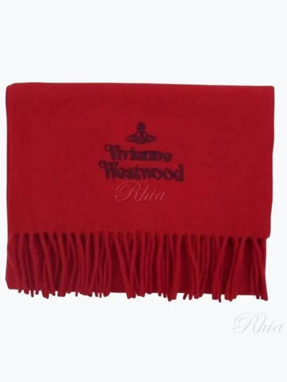 Logo Wool Fringe Muffler Red - VIVIENNE WESTWOOD - BALAAN 2