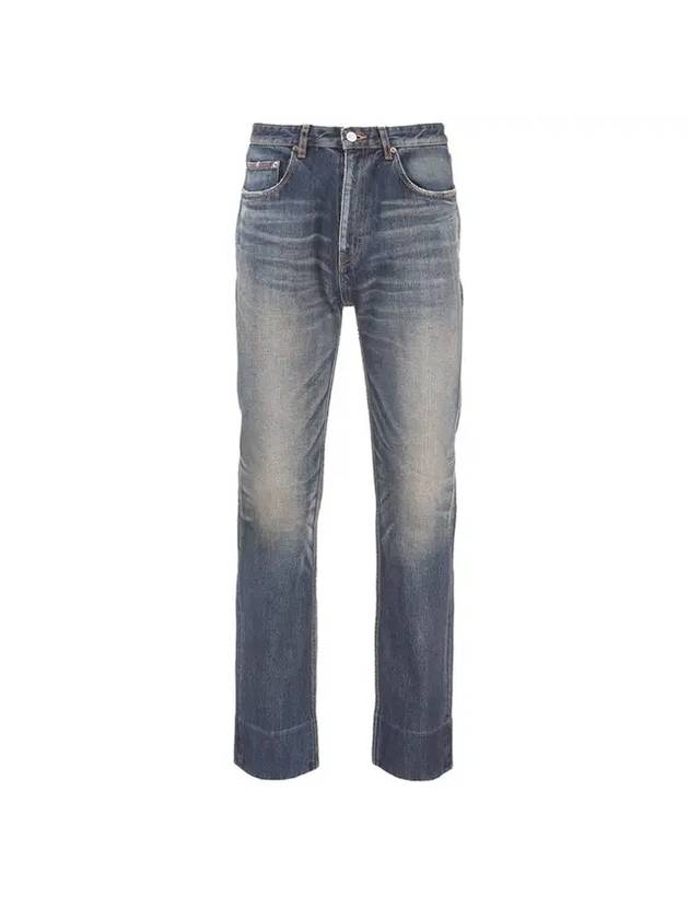 Logo Patch Washed Straight Denim Jeans Blue - BALENCIAGA - BALAAN 1