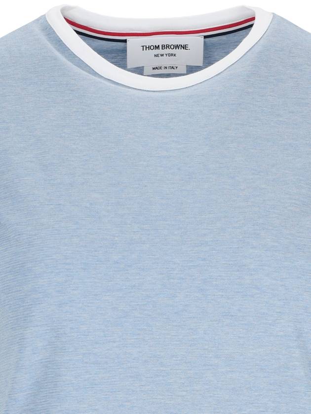 Women's Melange Jersey Ringer Short Sleeve T-Shirt Light Blue - THOM BROWNE - BALAAN 4