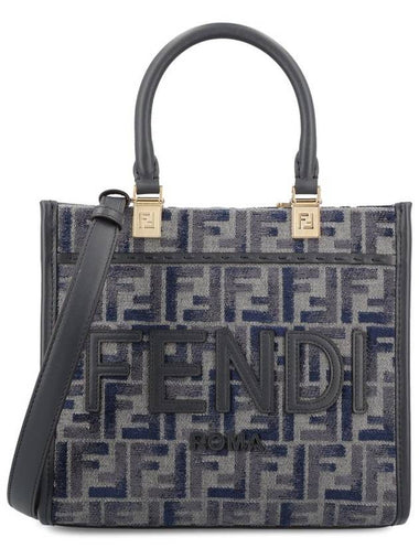 Sunshine FF Chenille Small Tote Bag Dark Blue - FENDI - BALAAN 1