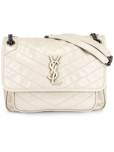 Nikki Medium Krinkle Vintage Leather Shoulder Bag Ivory - SAINT LAURENT - BALAAN 1