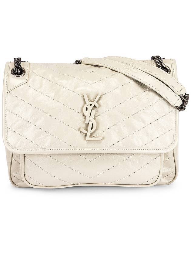 Nikki Medium Krinkle Vintage Leather Shoulder Bag Ivory - SAINT LAURENT - BALAAN 1