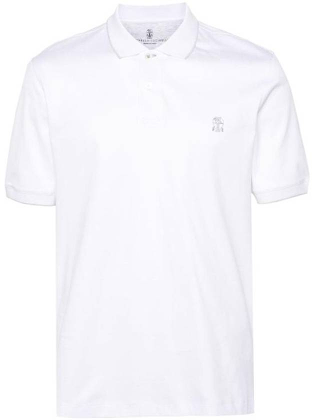 Embroidered Logo Cotton Short Sleeve Polo Shirt White - BRUNELLO CUCINELLI - BALAAN 2