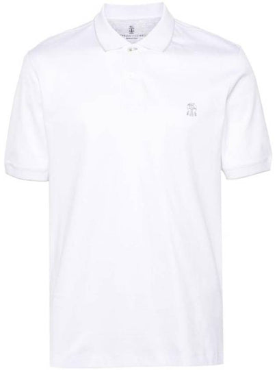 Embroidered Logo Cotton Short Sleeve Polo Shirt White - BRUNELLO CUCINELLI - BALAAN 2