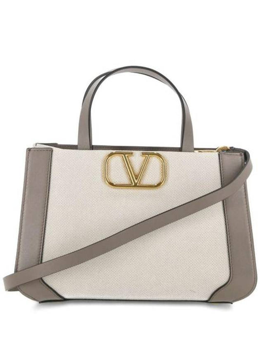 V Logo Signature Tote Bag Grey Ivory - VALENTINO - BALAAN 1