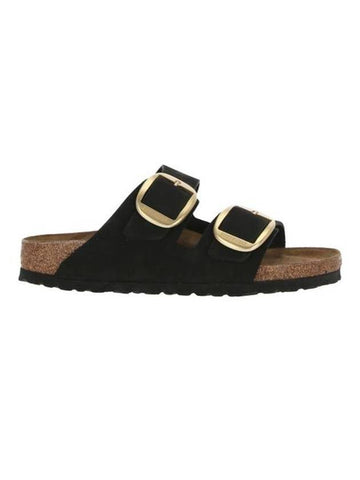 Arizona Big Buckle Nubuck Leather Slippers Black - BIRKENSTOCK - BALAAN 1