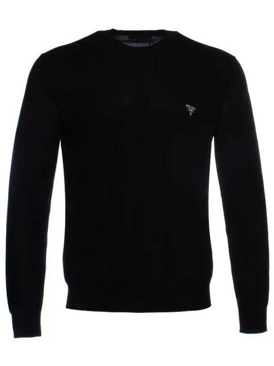 Superfine Crew neck Wool Knitted Sweater Black - PRADA - BALAAN 2