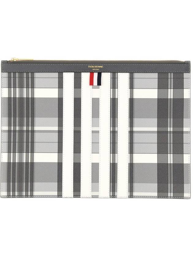 Madras 4 Bar Stripe Clutch Bag Grey - THOM BROWNE - BALAAN 3