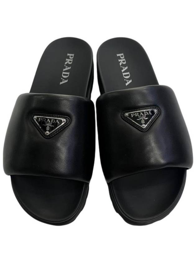 Logo Padded Leather Slippers Black - PRADA - BALAAN 3