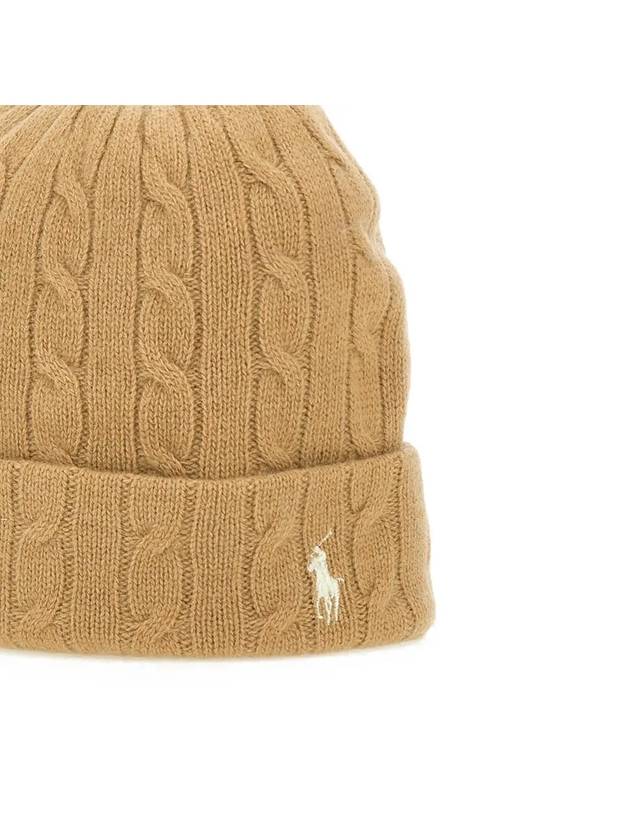 Embroidered Pony Cable Knit Beanie Brown - POLO RALPH LAUREN - BALAAN 5