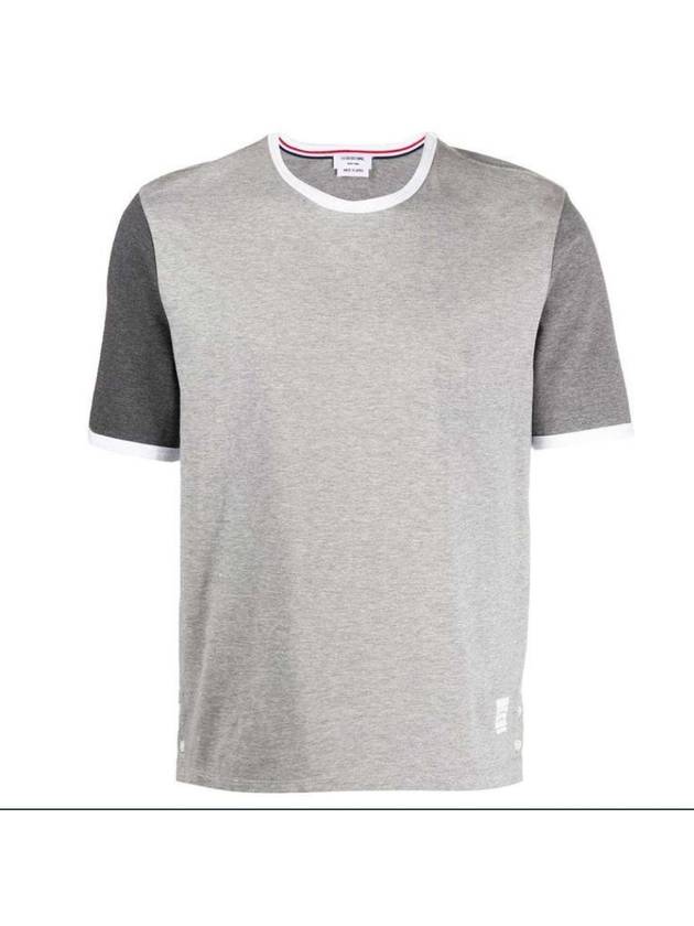 Men's Cotton Jersey Ringer Short Sleeve T-Shirt Gray - THOM BROWNE - BALAAN 2