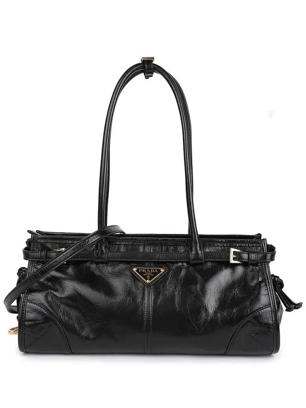 Medium Leather Tote Shoulder Bag Black - PRADA - BALAAN 9