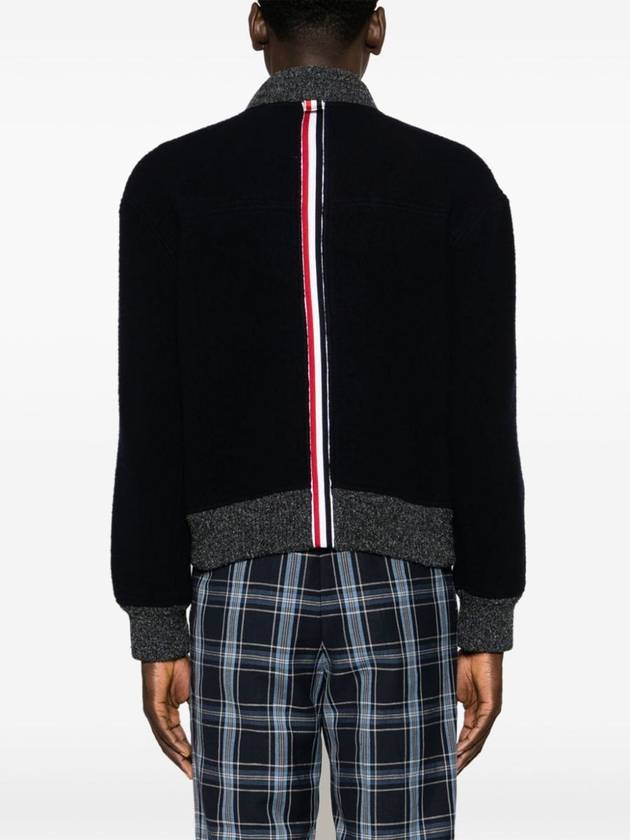 Fleece Stripe Wool Bomber Jacket Navy - THOM BROWNE - BALAAN 3