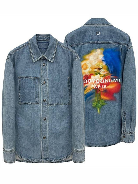 Men s Swaying Flower Denim Long Sleeve Shirt Blue - WOOYOUNGMI - BALAAN 2