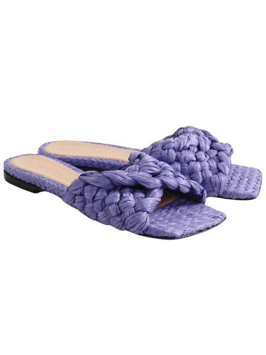Women's Raffia Stretch Flat Sandals Purple - BOTTEGA VENETA - BALAAN 2