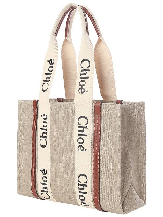 Woody Canvas Medium Tote Bag Brown - CHLOE - BALAAN 3