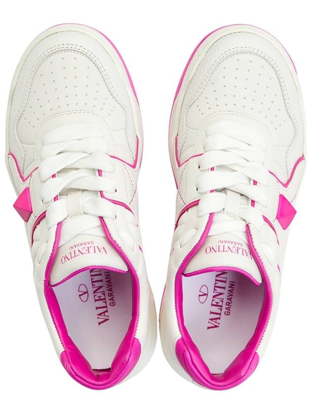 One Stud Leather Low Top Sneakers White Pink - VALENTINO - BALAAN 3