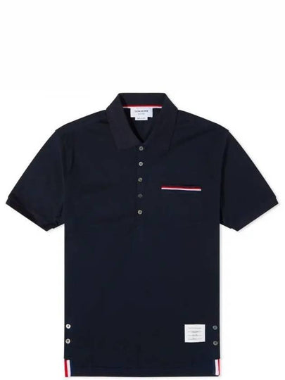 Men's Three Stripes Pocket Mercerized Short Sleeve Polo Shirt Navy - THOM BROWNE - BALAAN 2