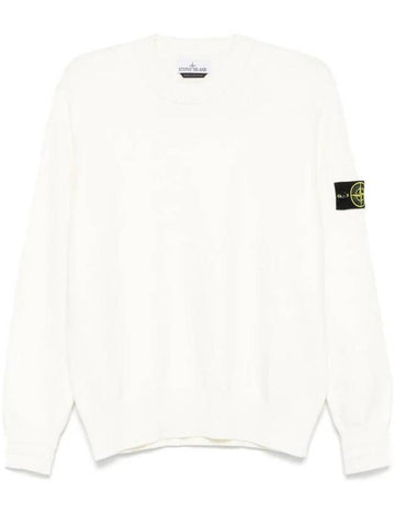 Round Neck Wappen Organic Knit Top White - STONE ISLAND - BALAAN 1