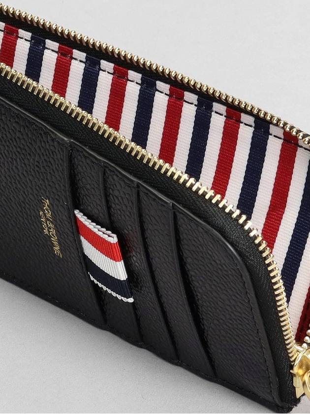 Stripe Zip Around Pebble Grain Leather Card Wallet Black - THOM BROWNE - BALAAN 5