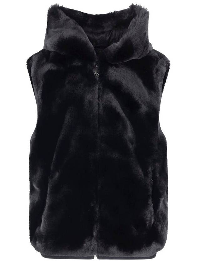 State Bunny Fur Hooded Vest Black - MOOSE KNUCKLES - BALAAN 2