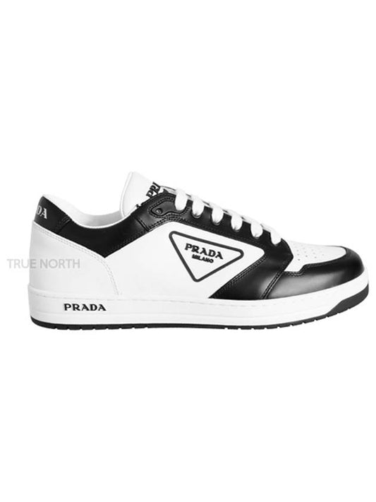 District Triangle Logo Leather Low Top Sneakers White Black - PRADA - BALAAN