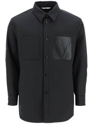 V Logo Leather Pocket Shirt Jacket Black - VALENTINO - BALAAN 1