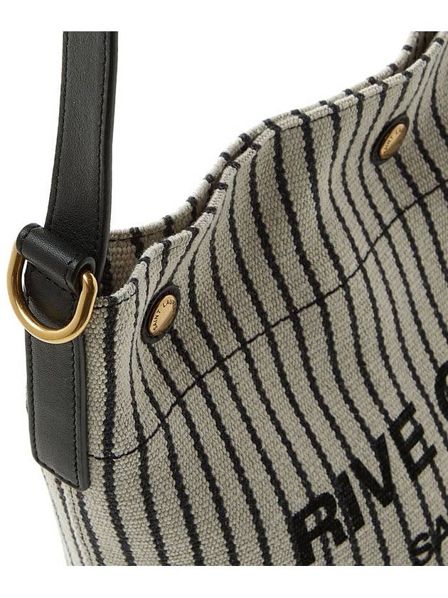 Rive Gauche Striped Canvas Leather Bucket Bag Cream Black - SAINT LAURENT - BALAAN 10