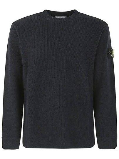 Compass Badge Crew Neck Ribbed Cotton Knit Top Navy - STONE ISLAND - BALAAN 2