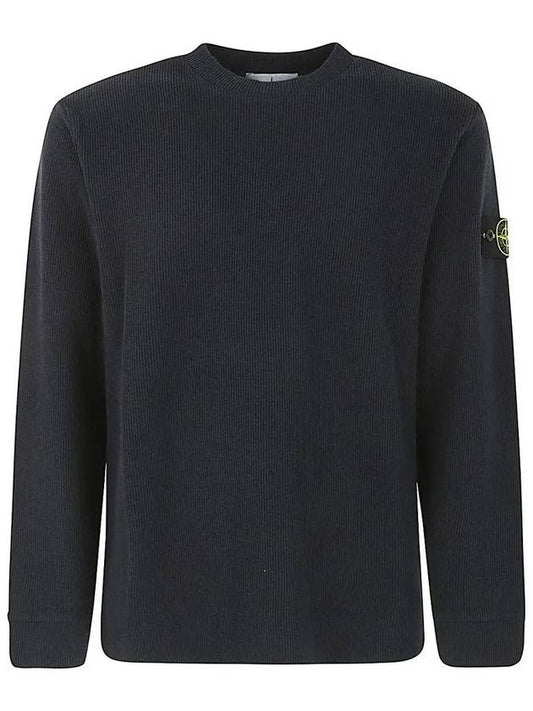 Compass Badge Crew Neck Ribbed Cotton Knit Top Navy - STONE ISLAND - BALAAN 2