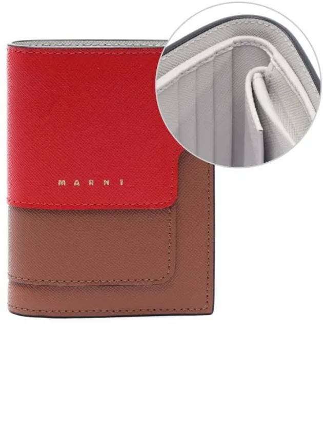 Two-Tone Saffiano Leather Half Wallet Red - MARNI - BALAAN 2