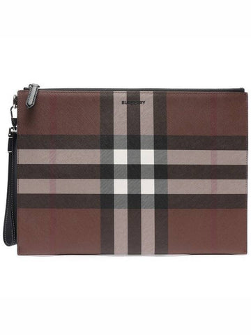 Check E Canvas Zipper Strap Clutch Bag - BURBERRY - BALAAN 1