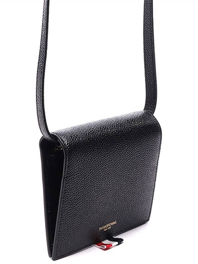 Pebble Calfskin Leather Card Holder With Strap Black - THOM BROWNE - BALAAN 5