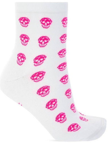 Women's Fuchsia Skull Pattern Socks White - ALEXANDER MCQUEEN - BALAAN 1