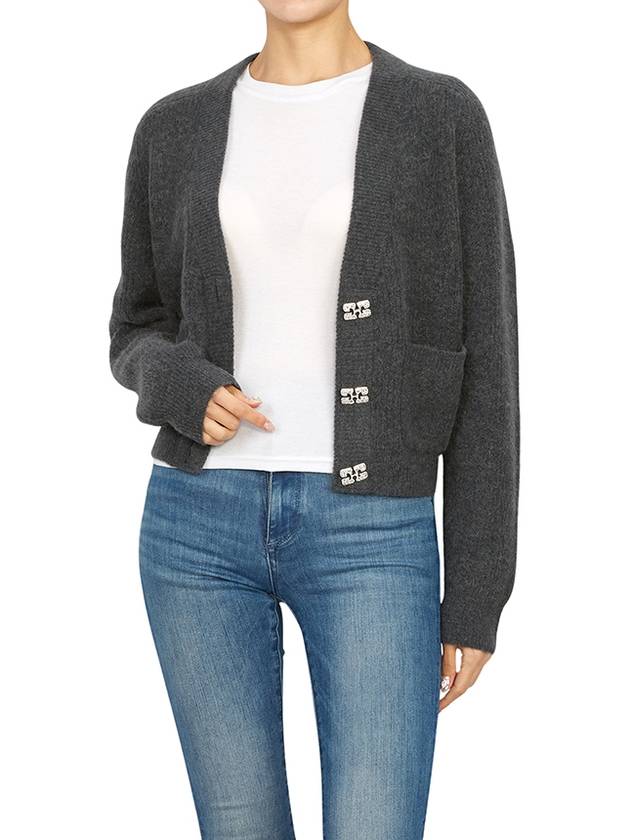 Women's Butterfly Jewel Button Cardigan Grey - GANNI - BALAAN 6