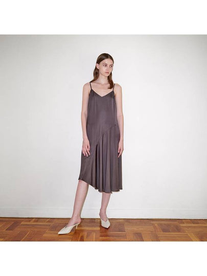 Unbalanced flare satin slip dressWarm Charcoal - SUBSET - BALAAN 2