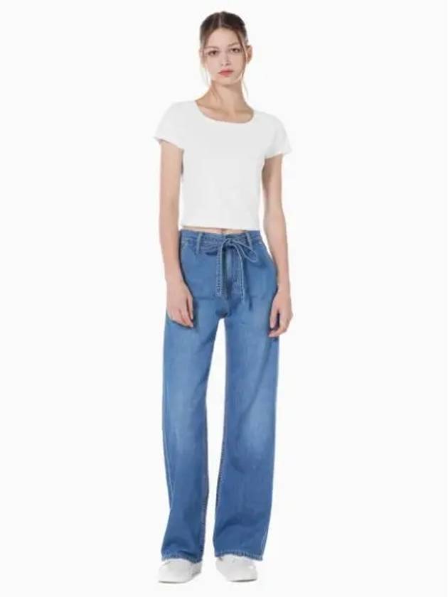 JEANS Women s Mid Blue High Rise Wide Fit Tencel Denim J223950 1A4 - CALVIN KLEIN - BALAAN 1