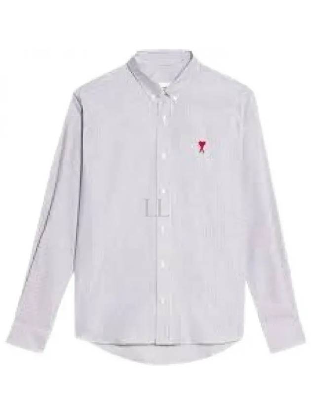 Embroidered Heart Logo Stripe Long Sleeve Shirt Black White - AMI - BALAAN 2