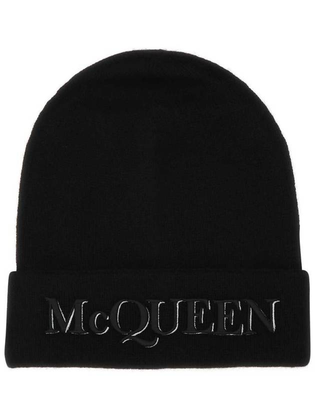 Embroidered Logo Cashmere Beanie Black - ALEXANDER MCQUEEN - BALAAN 2