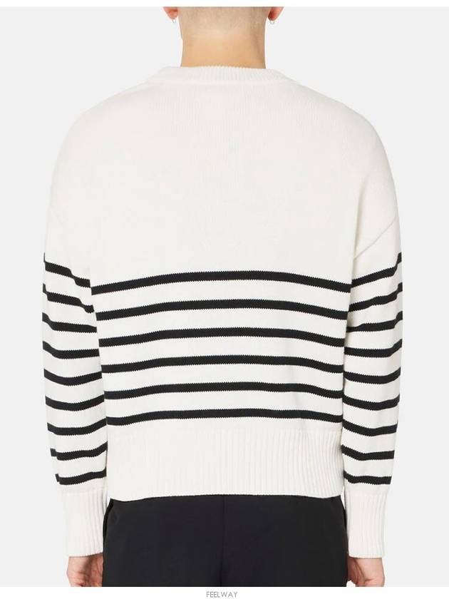 Striped Big Heart Logo Knit Top White - AMI - BALAAN 3