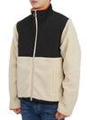 Logo Zip-up Shearling Jacket Beige - AMI - BALAAN 4