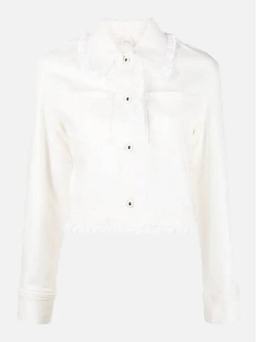 Women's Shirring White Cropped Denim Jacket FD52DV2406D2 WB - KENZO - BALAAN 1